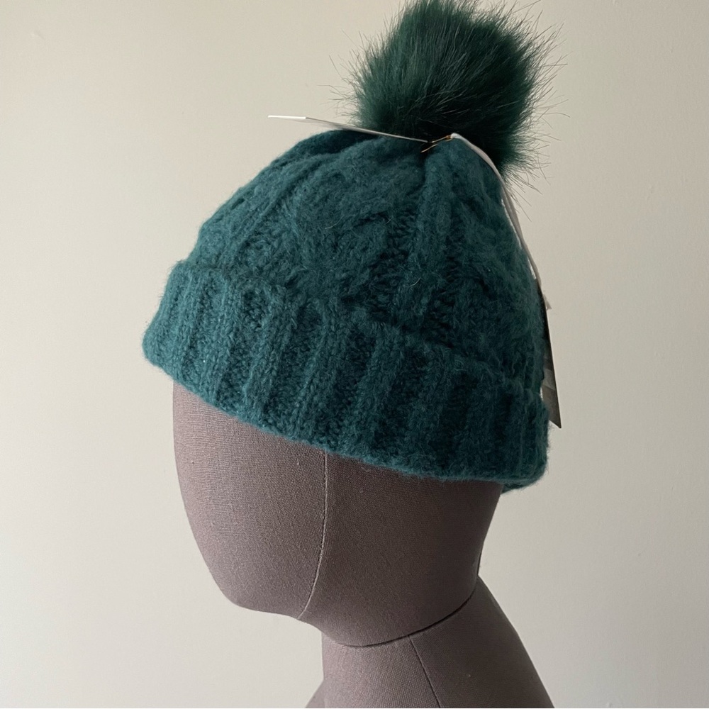 2 hats- Hot Pink and Teal cable knit beanie hats with Pom poms